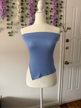 We The Free Light Blue Off-Shoulder Asymmetric Tube Crop Top
